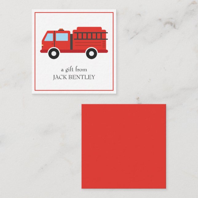 Fire Truck Personalised Gift Enclosure Cards (Front/Back)