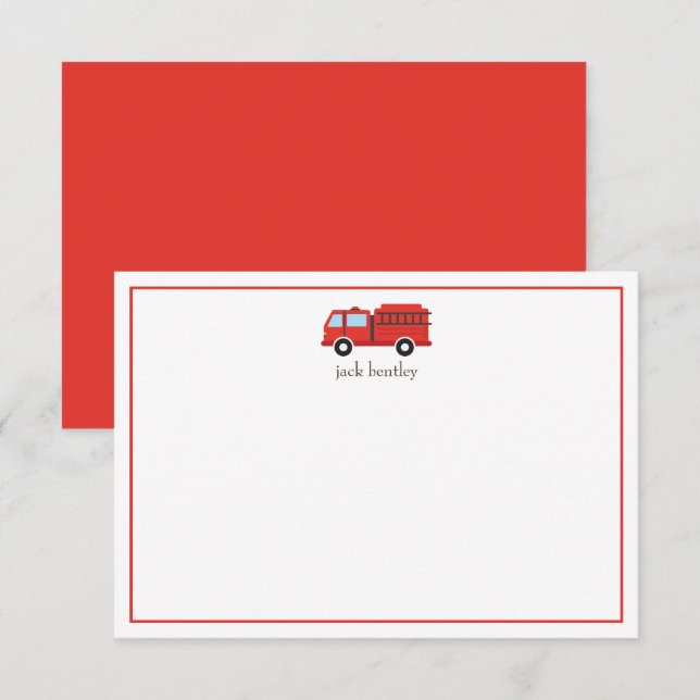 Fire Truck Personalised Note Cards (Front/Back)