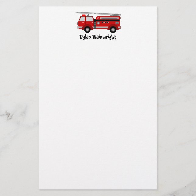 Fire Truck Personalised Stationery (Front)