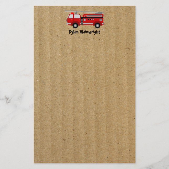 Fire Truck Personalised Stationery Kraft Paper (Front)