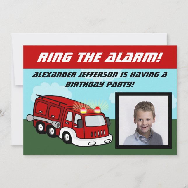 Fire Truck Photo Birthday Party Invitations (Front)