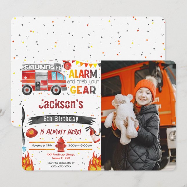 Fire Truck Photo Invitations (Front/Back)