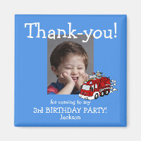 Fire Truck Photo Thank You Birthday Magnet, Boy