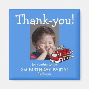 Fire Truck Photo Thank You Birthday Magnet, Boy Magnet