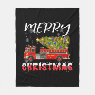 Fire Truck Pine Tree Firefighter Christmas Family Fleece Blanket