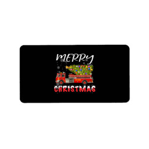 Fire Truck Pine Tree Firefighter Christmas Family Label