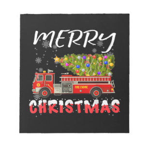 Fire Truck Pine Tree Firefighter Christmas Family Notepad