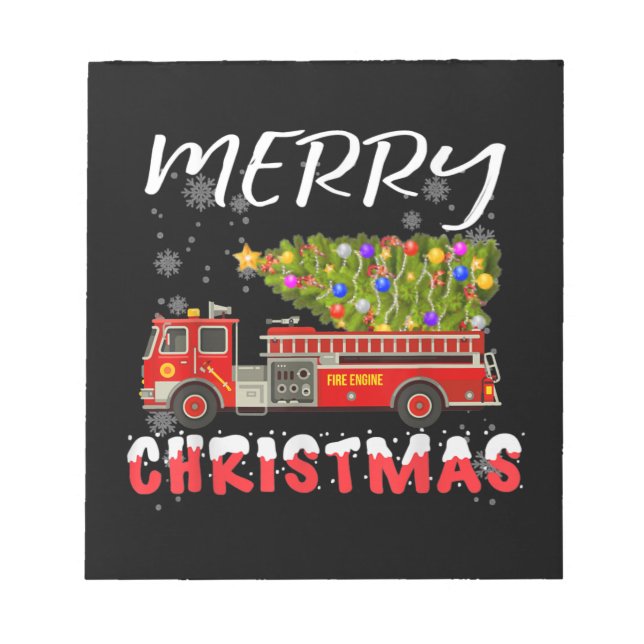 Fire Truck Pine Tree Firefighter Christmas Family Notepad (Front)