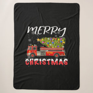 Fire Truck Pine Tree Firefighter Christmas Family Sherpa Blanket