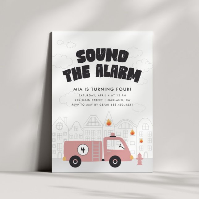Fire Truck Pink Girl's Firefighter Engine Birthday Invitation (Creator Uploaded)