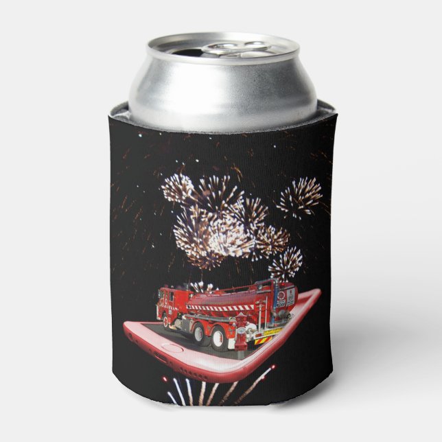 Fire Truck Popout Art With Fire Works, Can Cooler (Can Front)