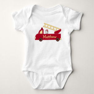 Fire Truck Puppy Personalised Baby Creeper T-Shirt