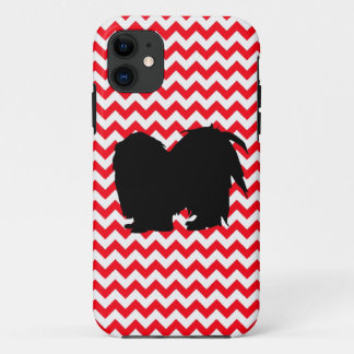 Fire Truck Red Chevron With Shih Tzu Silhouette iPhone 11 Case