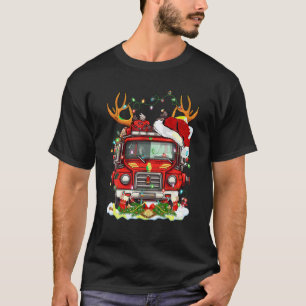 Fire Truck Reindeer Xmas Lighting Firefighter Chri T-Shirt