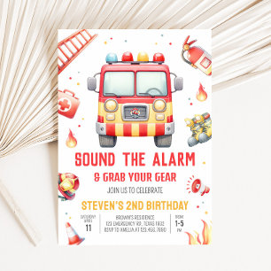 Fire Truck Sound the Alarm Baby Shower Invitation