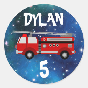 Fire truck Space Birthday Classic Round Sticker