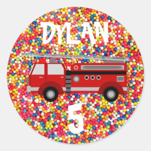 Fire truck Sweets Party Birthday Classic Round Sticker