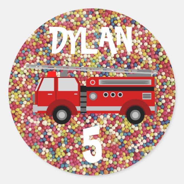 Fire truck Sweets Party Birthday Classic Round Sticker (Front)