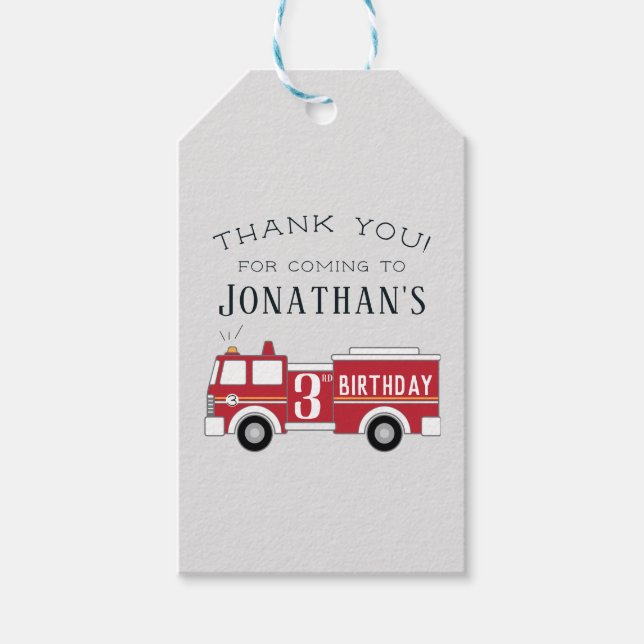 Fire truck thank you favour tag (Front)