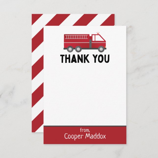 Fire Truck Thank You Note for Firefighter Birthday (Front/Back)