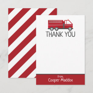 Fire Truck Thank You Note for Firefighter Birthday Card