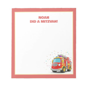 Fire Truck Themed Personalized Mitzvah Notepad