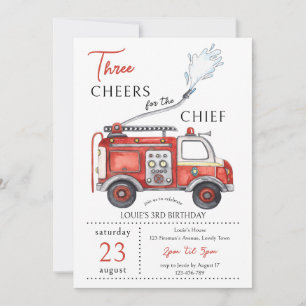 Fire Truck Three Cheers Chief 3rd Birthday Invitation