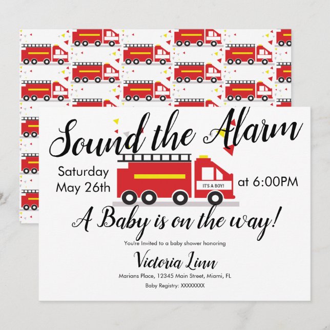 Fire Truck Vehicle Baby Shower Confetti Invitation (Front/Back)