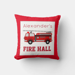 Fire Truck Vehicle Theme Custom Name on Red Cushion