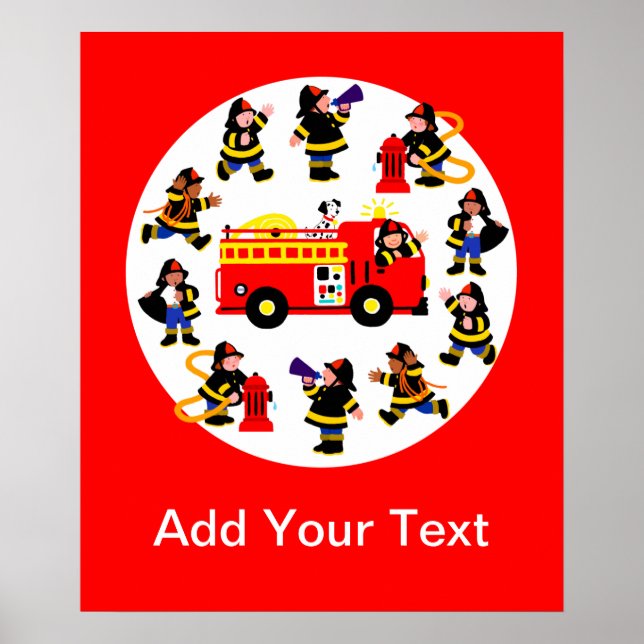 Fire Truck with Busy Firefighters Poster (Front)