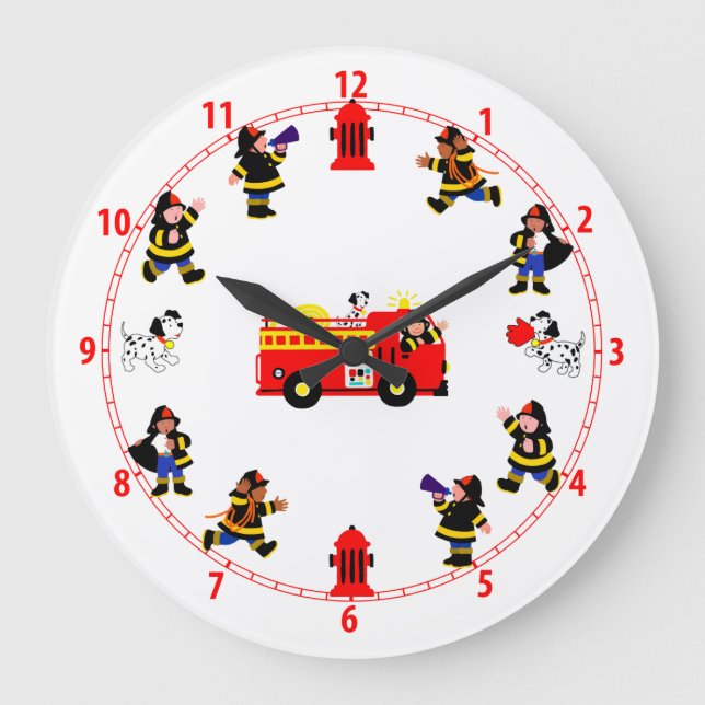 Fire Truck with Busy Firemen Large Clock (Front)