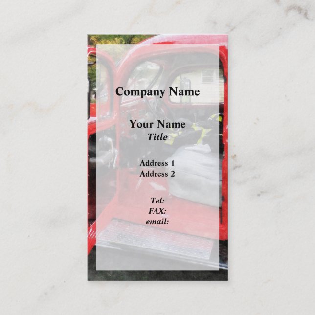 Fire Truck With Fireman's Uniform Business Card (Front)