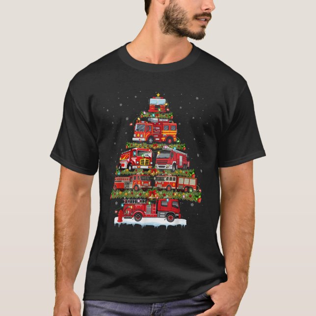 Fire Truck Xmas Lights Firefighter Fire Truck Chri T-Shirt (Front)