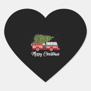 Fire Truck Xmas Tree Firefighter Merry Christmas Heart Sticker