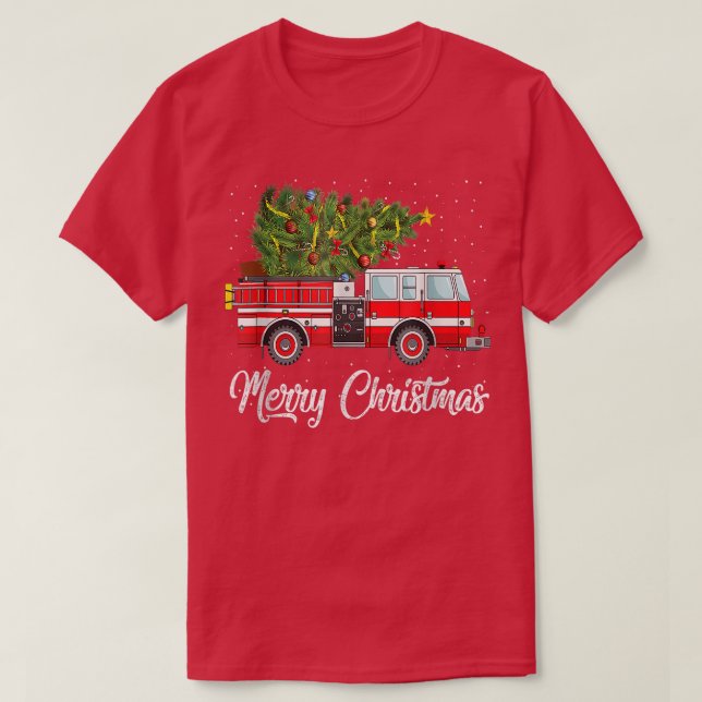 Fire Truck Xmas Tree Funny Firefighter Gifts  T-Shirt (Design Front)