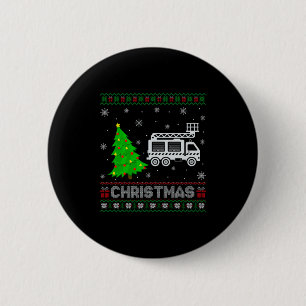 Fire Truck Xmas Tree Lighting Ugly Christmas Sweat 6 Cm Round Badge
