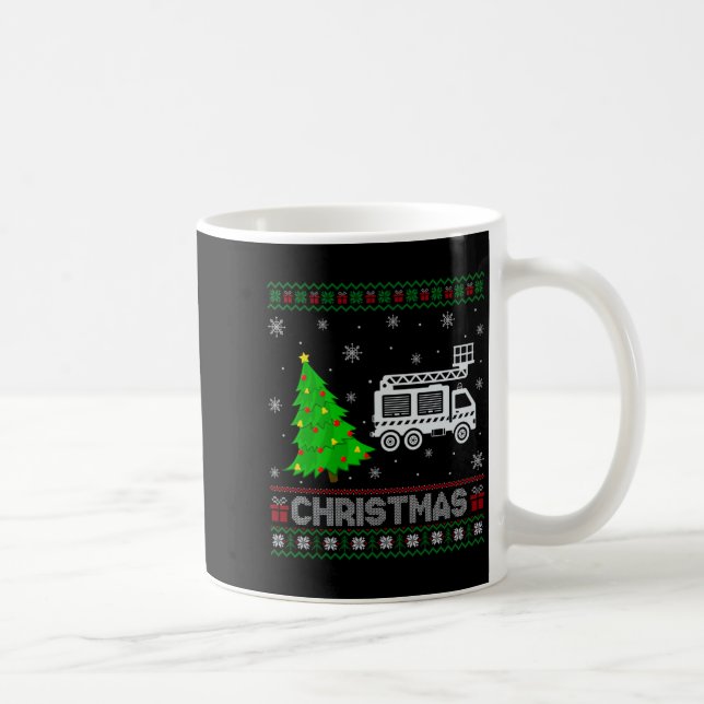 Fire Truck Xmas Tree Lighting Ugly Christmas Sweat Coffee Mug (Right)