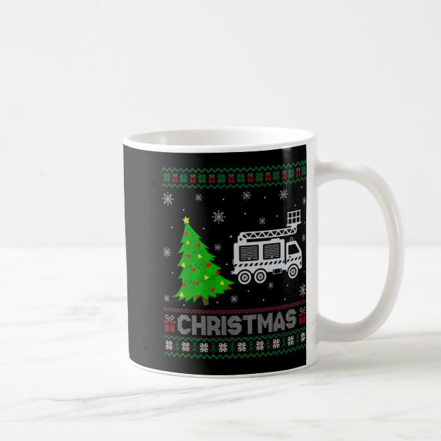 Fire Truck Xmas Tree Lighting Ugly Christmas Sweat Coffee Mug (Right)