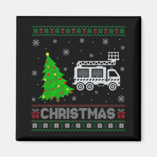 Fire Truck Xmas Tree Lighting Ugly Christmas Sweat Magnet