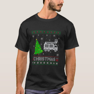 Fire Truck Xmas Tree Lighting Ugly Christmas Sweat T-Shirt