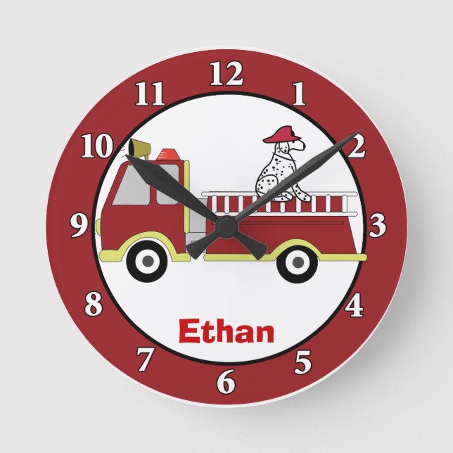 Fire Trucks and Dalmatian Dog Custom Wall Clock (Front)