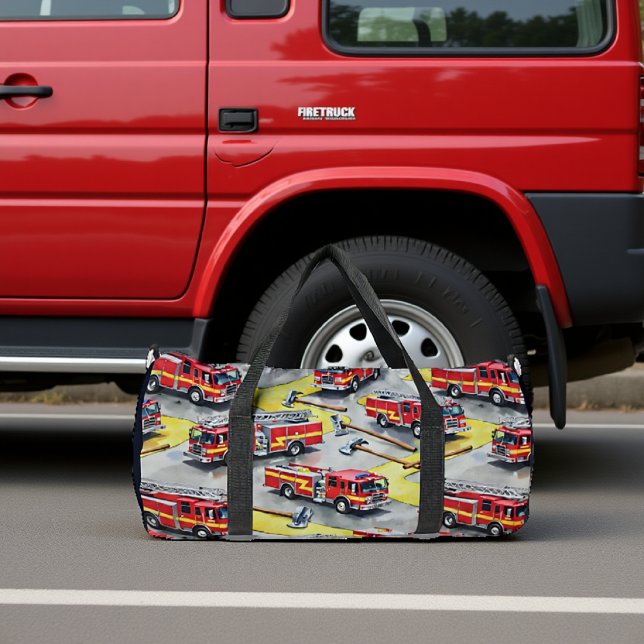 Fire Trucks Axes Pattern Background Duffle Bag (Creator Uploaded)