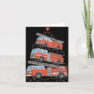 Fire Trucks Christmas Tree Lights Xmas Firefighter Card