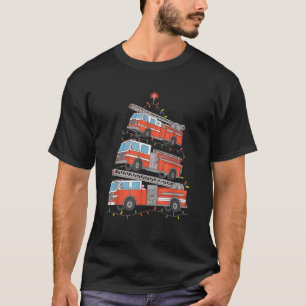 Fire Trucks Christmas Tree Lights Xmas Firefighter T-Shirt
