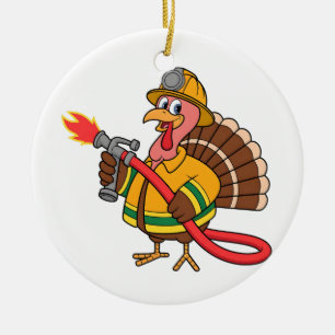 Fire trucks Firefighter Thanksgiving Turkey Ceramic Tree Decoration