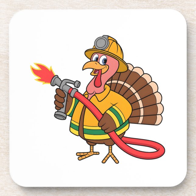 Fire trucks Firefighter Thanksgiving Turkey   Coaster (Front)