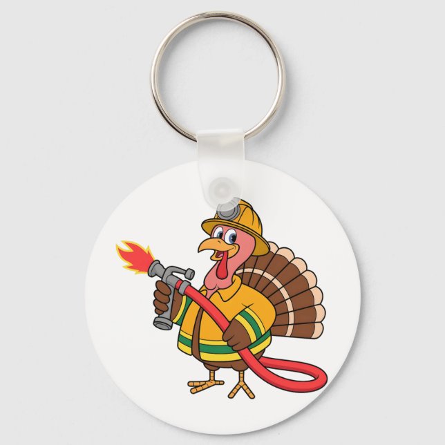 Fire trucks Firefighter Thanksgiving Turkey   Key Ring (Front)