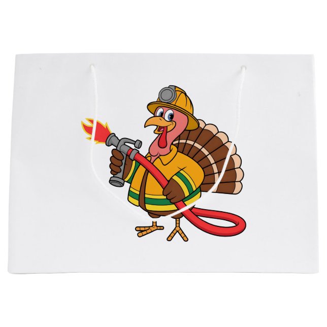 Fire trucks Firefighter Thanksgiving Turkey   Large Gift Bag (Front)