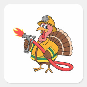 Fire trucks Firefighter Thanksgiving Turkey   Square Sticker