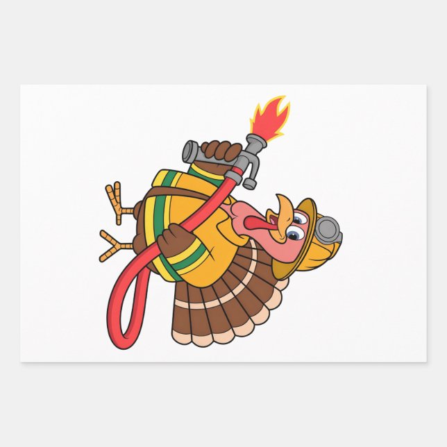 Fire trucks Firefighter Thanksgiving Turkey   Wrapping Paper Sheet (Front)